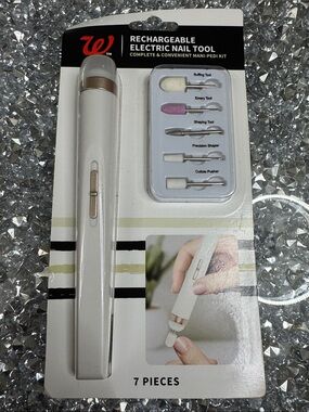 Walgreens Rechargeable Electric Nail shaper Tool Kit - White with Gold Trim